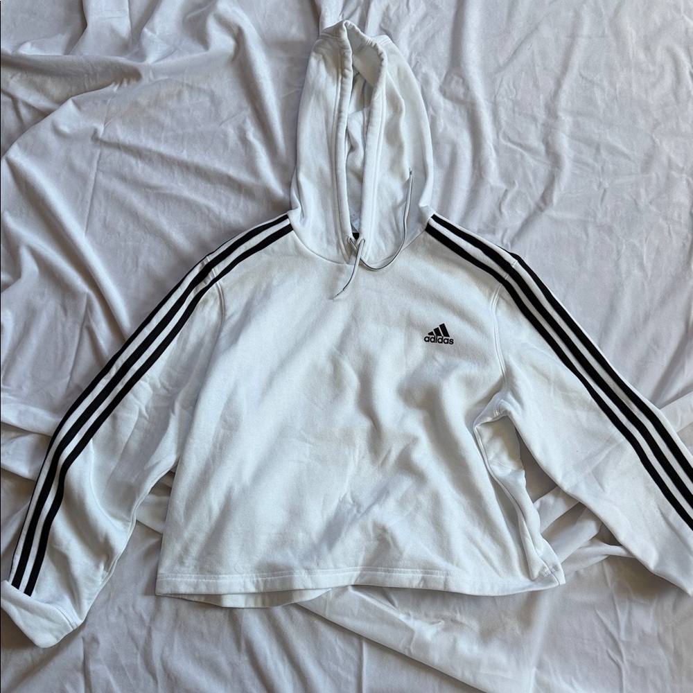 adidas White Hoodie with Black 3-Stripe Sleeves